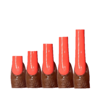 a row of orange nail polishes on a black background